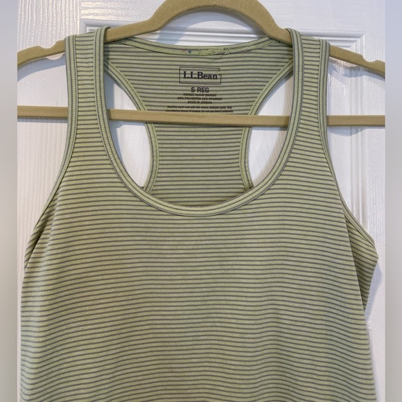 L.L. Bean Size S Green Gray Stripe Racerback Stretchy Pullover Athletic Top Logo - Picture 2 of 8